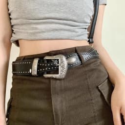 3.8x115cm PU Vintage Waistband Adjustable Alloy Black Y2K Belt Waist Seal Wide Strap Buckle Cool Black Rivet Belt