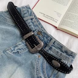 3.8x115cm PU Vintage Waistband Adjustable Alloy Black Y2K Belt Waist Seal Wide Strap Buckle Cool Black Rivet Belt