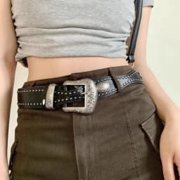 3.8x115cm PU Vintage Waistband Adjustable Alloy Black Y2K Belt Waist Seal Wide Strap Buckle Cool Black Rivet Belt