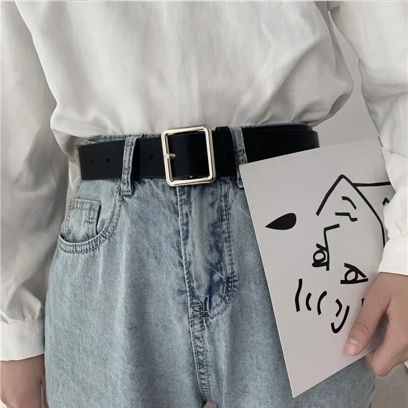 2024 PU Leather Belt for Women Square Buckle Pin Buckle Jeans Black Belt Chic Luxury Brand Ladies Y2k Belt Female Waistband