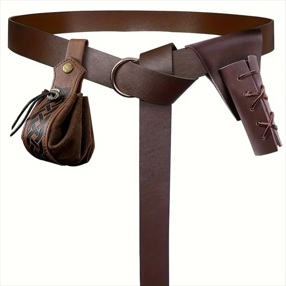 UYEE  Medieval Belt Vegvisir Knight Waistband PU Leather Belt Retro Renaissance Knight Belt Leather Waistband for Men