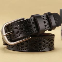Women Leather Belt NEW Belt For Women Women's Hollow Flower Genuine Cowhide Leather Belt With Alloy Buckle Width:2.8cm,95-110cm