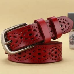 Women Leather Belt NEW Belt For Women Women's Hollow Flower Genuine Cowhide Leather Belt With Alloy Buckle Width:2.8cm,95-110cm