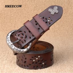 Women Belt Genuine Leather Bow Luxury Strap Female Hollow Out Rivet Belts For Women Pin Buckle Good Quality Cintos Masculinos