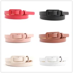 New Square Buckle Without Holes Ladies Black/white/red/pink Pu Leather Fashion Female Fine Thin Belt for Jeans Dress Decoration