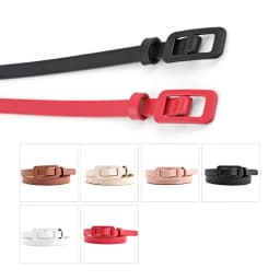New Square Buckle Without Holes Ladies Black/white/red/pink Pu Leather Fashion Female Fine Thin Belt for Jeans Dress Decoration