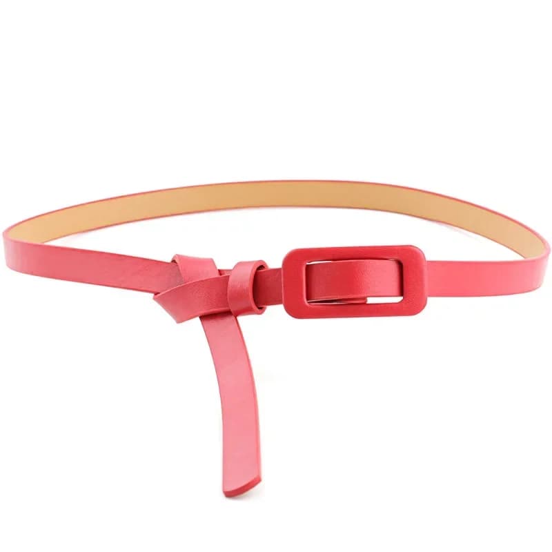 New Square Buckle Without Holes Ladies Black/white/red/pink Pu Leather Fashion Female Fine Thin Belt for Jeans Dress Decoration