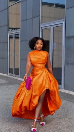 Women's Elegant Cinch Waist Maxi Cocktail Dress Orange Crew Neck Sleeveless Slim Fit Chic Dinner Club Party Evening Long Dresses