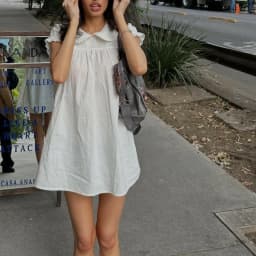 Women Y2k Fairy Babydoll Short Dress Doll Collar Bubble Puff Sleeve Cute Mini Dress Teen Girl Preppy Sundress Beachwear