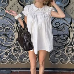 Women Y2k Fairy Babydoll Short Dress Doll Collar Bubble Puff Sleeve Cute Mini Dress Teen Girl Preppy Sundress Beachwear