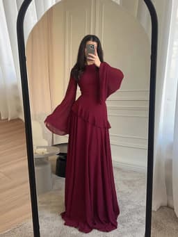 Women Solid Ruffle Chiffon Long Dress Elegant O-Neck Flare Sleeve Slim Maxi Dress 2026 New Lady Wedding Guest Evening Party Robe