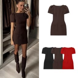 ETJ 2025 women's new products are elegant and stylish Short dress with a boat neck and short sleeves with pleats black dress
