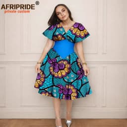 Women`s Dress African Clothes V-neck Flare Sleeve High Waist Elegant Dress Women's Sexy Casual Party Dresses Vintage 2525157