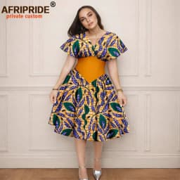 Women`s Dress African Clothes V-neck Flare Sleeve High Waist Elegant Dress Women's Sexy Casual Party Dresses Vintage 2525157