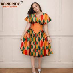 Women`s Dress African Clothes V-neck Flare Sleeve High Waist Elegant Dress Women's Sexy Casual Party Dresses Vintage 2525157