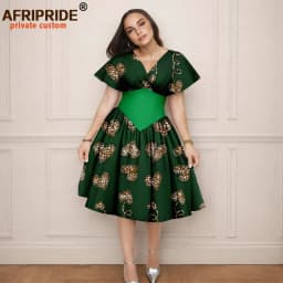 Women`s Dress African Clothes V-neck Flare Sleeve High Waist Elegant Dress Women's Sexy Casual Party Dresses Vintage 2525157