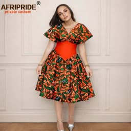 Women`s Dress African Clothes V-neck Flare Sleeve High Waist Elegant Dress Women's Sexy Casual Party Dresses Vintage 2525157