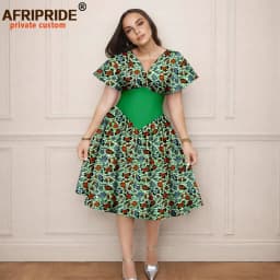 Women`s Dress African Clothes V-neck Flare Sleeve High Waist Elegant Dress Women's Sexy Casual Party Dresses Vintage 2525157