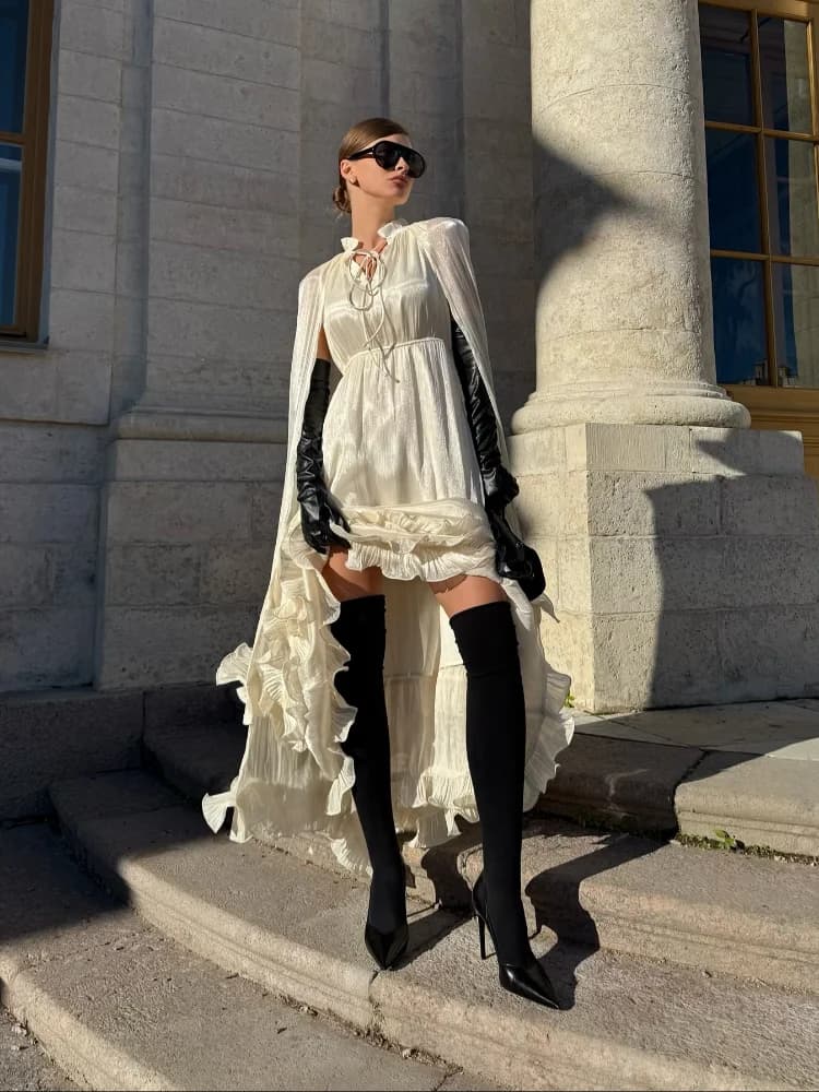 Solid White Ruffle Maxi Dress Women Fashion Lace Pleated Sleeveless Off-shoulder Long Dresses Lady 2026 Summer Holiday Robes New