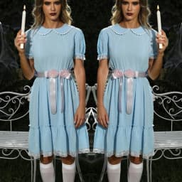 Halloween Creepy Grady Twins Costume for Women Blue Babydoll Dress Cosplay Costume Halloween Fancy Dress Y2k Party Wear