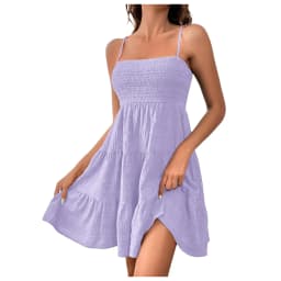 Women Strapless Backless Slip Mini Dress Sexy Lady High Elastic Waist Solid Purple Ruffle Party Dresses AXEWMFS-AXR305