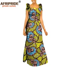 Autumn African Clothing Long Maxi Dresses for Women Short Sleeve Ankara Fabric Dashi Print Dress Plus Size Outfit A722583