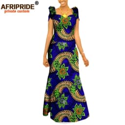 Autumn African Clothing Long Maxi Dresses for Women Short Sleeve Ankara Fabric Dashi Print Dress Plus Size Outfit A722583