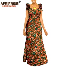 Autumn African Clothing Long Maxi Dresses for Women Short Sleeve Ankara Fabric Dashi Print Dress Plus Size Outfit A722583