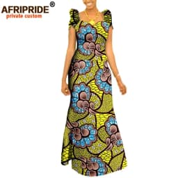 Autumn African Clothing Long Maxi Dresses for Women Short Sleeve Ankara Fabric Dashi Print Dress Plus Size Outfit A722583