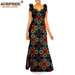 Autumn African Clothing Long Maxi Dresses for Women Short Sleeve Ankara Fabric Dashi Print Dress Plus Size Outfit A722583