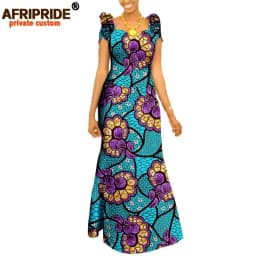 Autumn African Clothing Long Maxi Dresses for Women Short Sleeve Ankara Fabric Dashi Print Dress Plus Size Outfit A722583