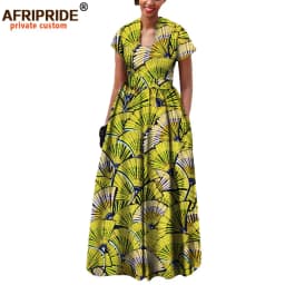 African Dress for Women Autumn Short Sleeve with Sashes Decoration Floor Length Bohemian Style Party Outfits A7225117