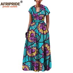 African Dress for Women Autumn Short Sleeve with Sashes Decoration Floor Length Bohemian Style Party Outfits A7225117