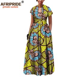African Dress for Women Autumn Short Sleeve with Sashes Decoration Floor Length Bohemian Style Party Outfits A7225117