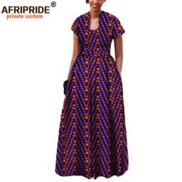 African Dress for Women Autumn Short Sleeve with Sashes Decoration Floor Length Bohemian Style Party Outfits A7225117