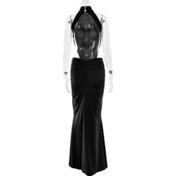 Townlike Ribbon Pleated Slim Bodycon Maxi Long Dress Women Halter 2026 Spring Summer Dress Backless Nightclub Sexy Party Dresses