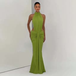 Townlike Ribbon Pleated Slim Bodycon Maxi Long Dress Women Halter 2026 Spring Summer Dress Backless Nightclub Sexy Party Dresses
