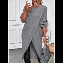 Womens Long Knitted Sweater Dress 2025 Autumn Winter Warm Fur Jumpers Casual Solid Loose Knit Midi Dress Lady Work Pullovers
