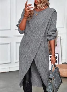Womens Long Knitted Sweater Dress 2025 Autumn Winter Warm Fur Jumpers Casual Solid Loose Knit Midi Dress Lady Work Pullovers