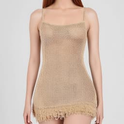 Fashion Knitwear Scoop Neck Mini Dress Sleeveless Backless Beach Holiday Hollow Dress For Women Knit See-Through Tassel Dresses