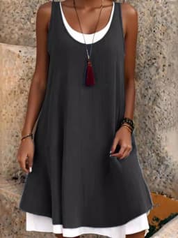 Casual Women Green Dress Summer Fashion Sleeveless Loose Fake Two Piece Elegant Dresses Female New Office Holiday Beach Dress