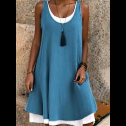 Casual Women Green Dress Summer Fashion Sleeveless Loose Fake Two Piece Elegant Dresses Female New Office Holiday Beach Dress