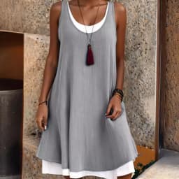 Casual Women Green Dress Summer Fashion Sleeveless Loose Fake Two Piece Elegant Dresses Female New Office Holiday Beach Dress
