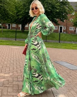 Women Green Tie Waist Long Sleeve Maxi Dress Deep V Lantern Sleeve Flowy Vacation Gown 2026 Seaside Street Holiday Party Outfit