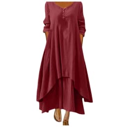 Cotton Women'S Casual Fashion Loose Long Dress With Button Solid Color Dresses