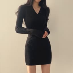 Autumn Winter Short Knitted Dress Women's Slim Fit V-Neck Vest Dress Grey Inner Wear Commute Style Fashion Daily Wear