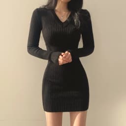 Autumn Winter Short Knitted Dress Women's Slim Fit V-Neck Vest Dress Grey Inner Wear Commute Style Fashion Daily Wear