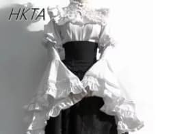 Gothic Shirt Y2k Top Lolita Girls Ruffle Umbrella Skirt High Waist Oversized Long Skirt Horn Long Sleeve Student Elegant Blouse