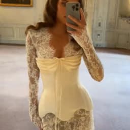 Romantic Lace Corset Mini Dress Elegant Long Sleeve Satin Bustier White Bridal Women's Dresses 2026 High Quality Party Vestidos