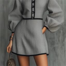 Slim Mini Dress Women's Elegant Lantern Sleeve Round Neck Button-Down Dress 2026 Spring Fall Office Commuting A-Line Dress